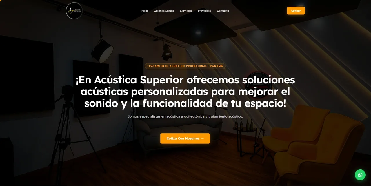Portada de Acústica Superior, empresa panameña de tratamiento acústico, construida por Juancito Ads