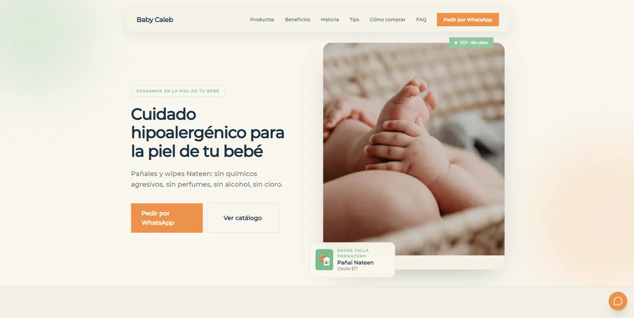 Portada de Baby Caleb, catálogo de productos para bebé construido por Juancito Ads